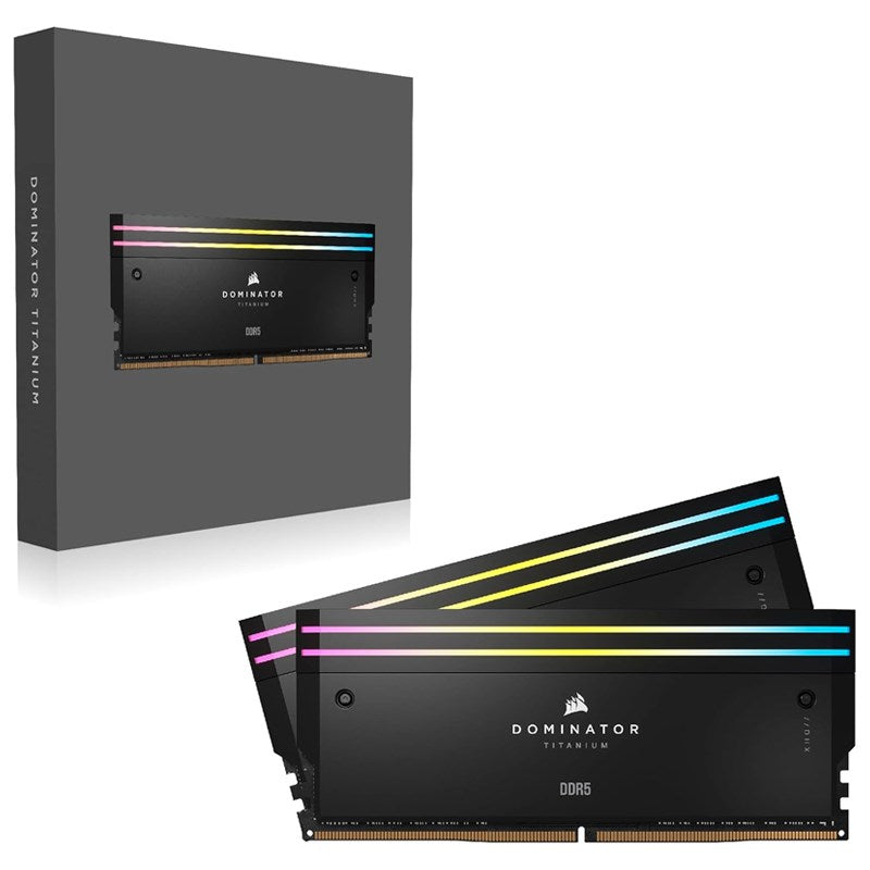 Corsair DOMINATOR TITANIUM RGB 96GB (2x48GB) DDR5 DRAM 6600MT/s CL32 Intel XMP Memory Kit - Black Corsair DOMINATOR TITANIUM RGB 96GB (2x48GB) DDR5 DRAM 6600MT/s CL32 Intel XMP Memory Kit - Black